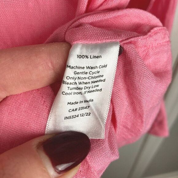 Talbots Petite MP 100% Linen Pink Long Sleeve Button Down Boyfriend Shirt Tunic - Picture 3 of 7